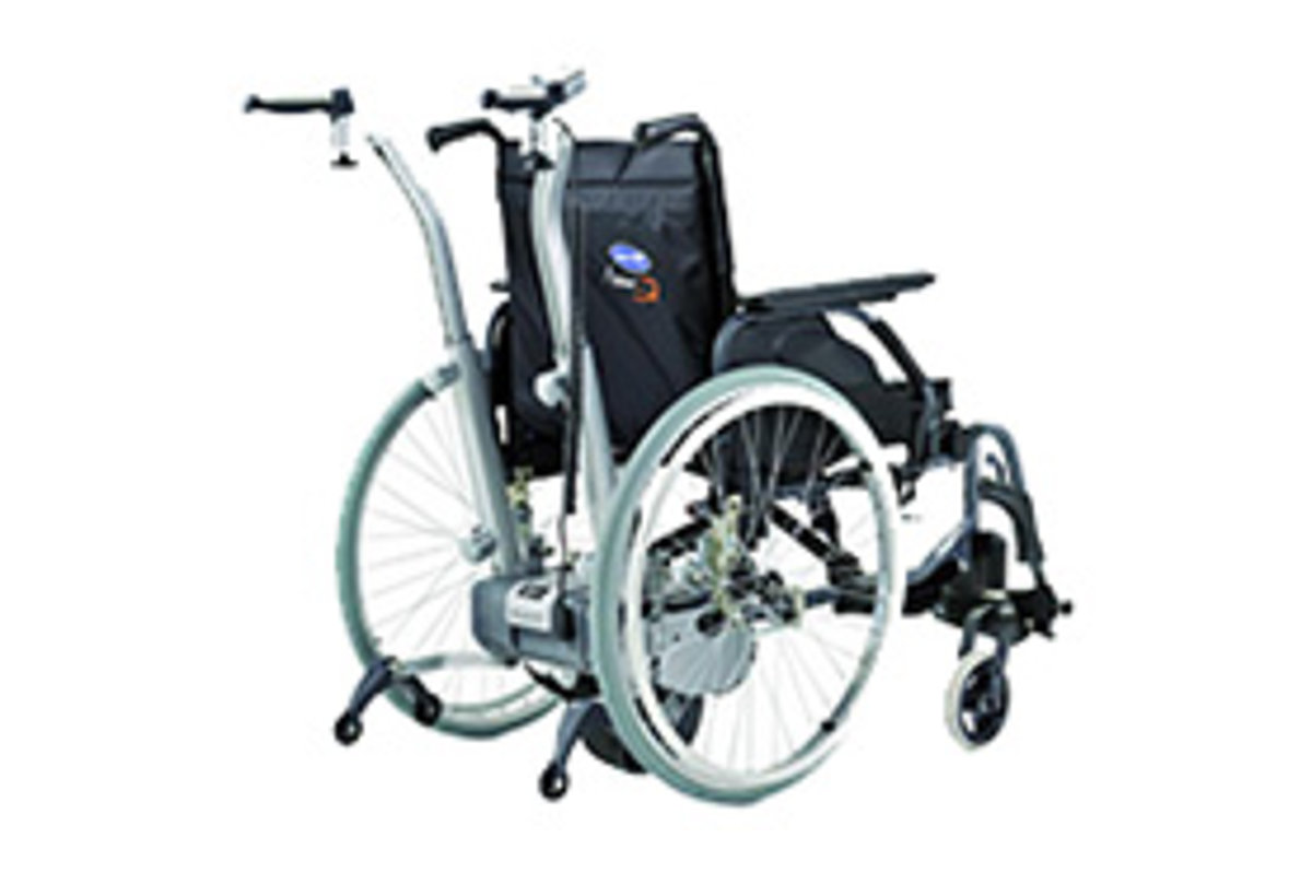 Ein Rollstuhl mit elektrischer Schiebehilfe.