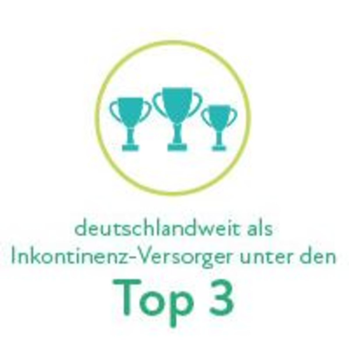 Oben: drei kleine Pokale. Darunter der Text: „Deutschlandweit als Inkontinenz-Versorger unter den TOP 3“.