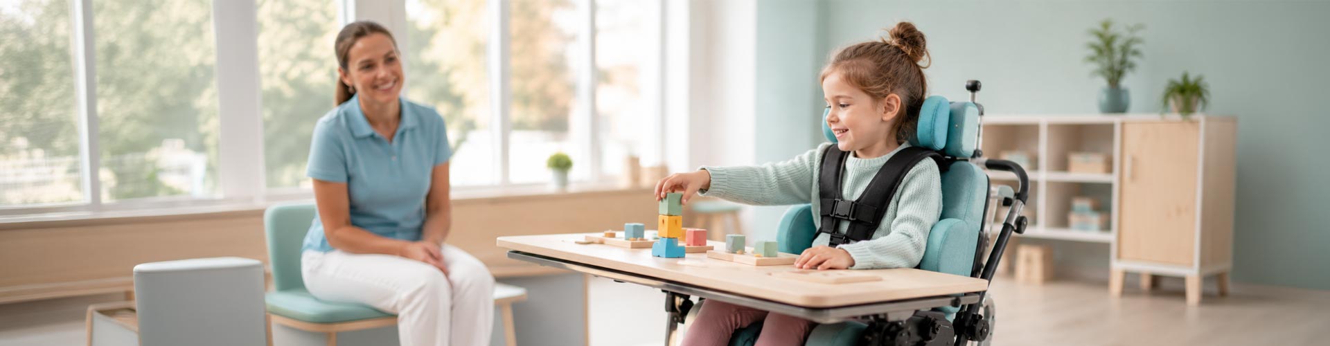 Kind in einem angepassten Therapiestuhl bei der individuellen Sitzversorgung in der Kinder-Reha im KRIEGER Sanitätshaus